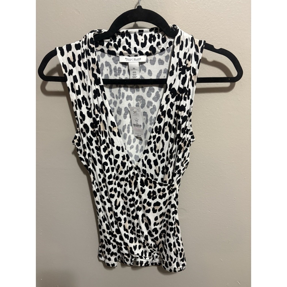 White House Black Market Leopard Animal Print Wrap Deep V Tank Top Sz XS NWT
